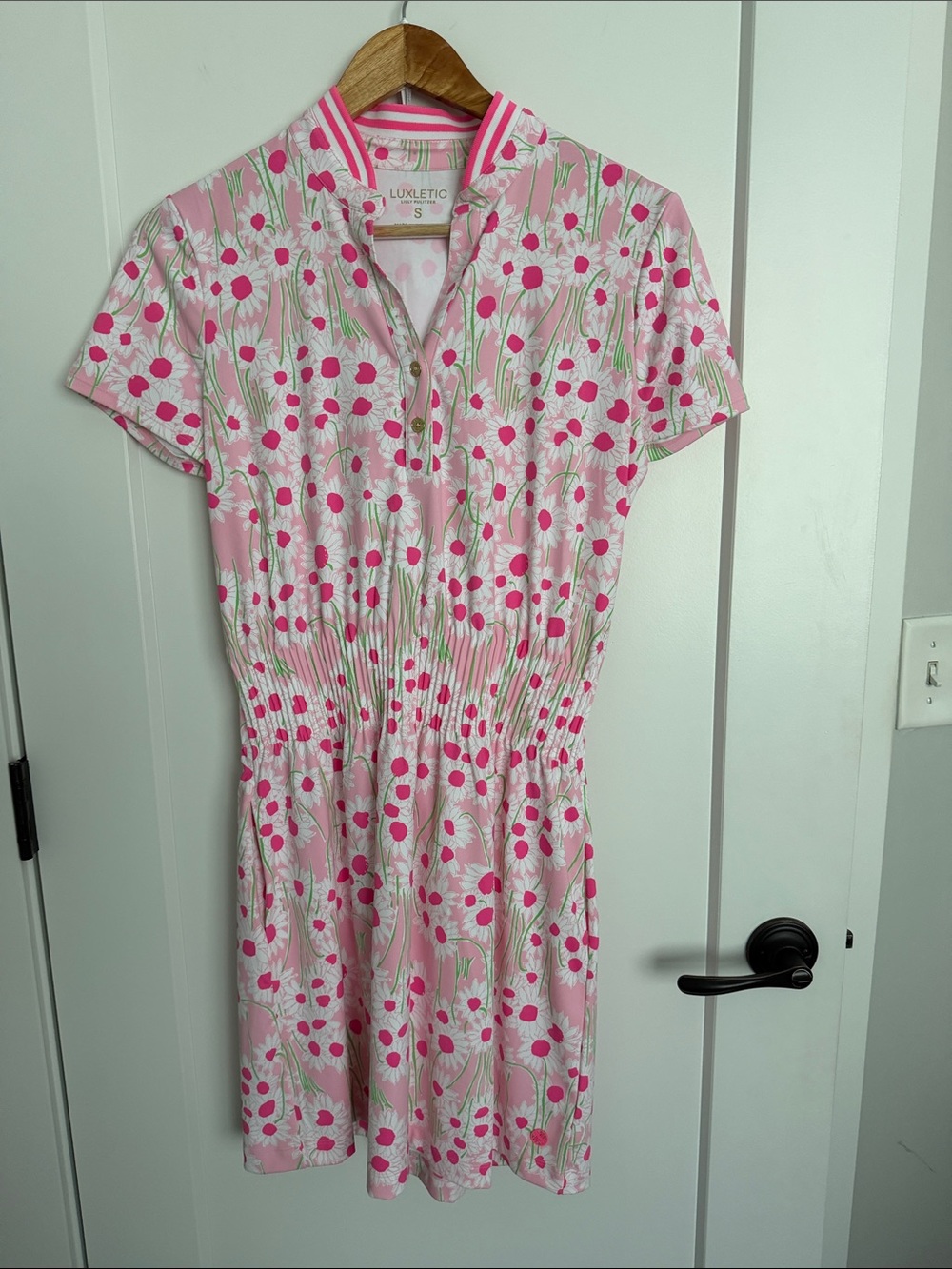 Lilly Pulitzer Pink Floral Zip-Front Shirred Mini Dress